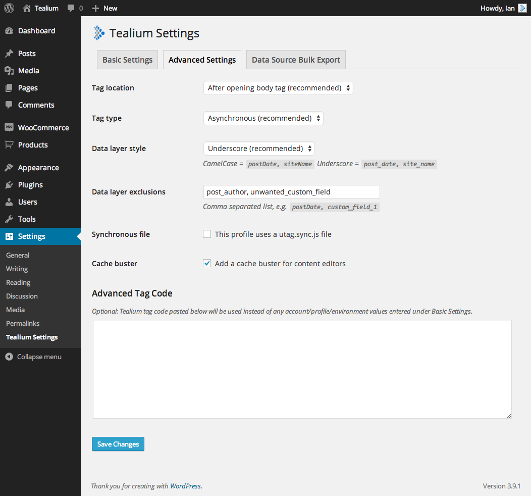 Advanced settings allow a number of options to be configured and features enabled.