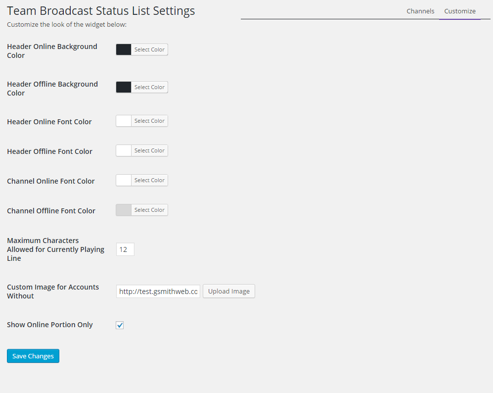 Admin widget settings page to customize the apperance