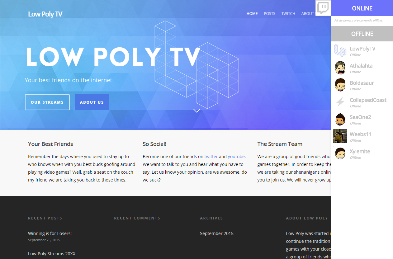 Front end view of twitch status list