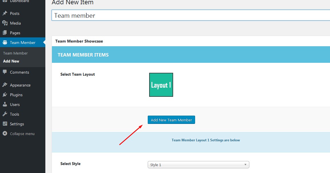 Adding Team Member item