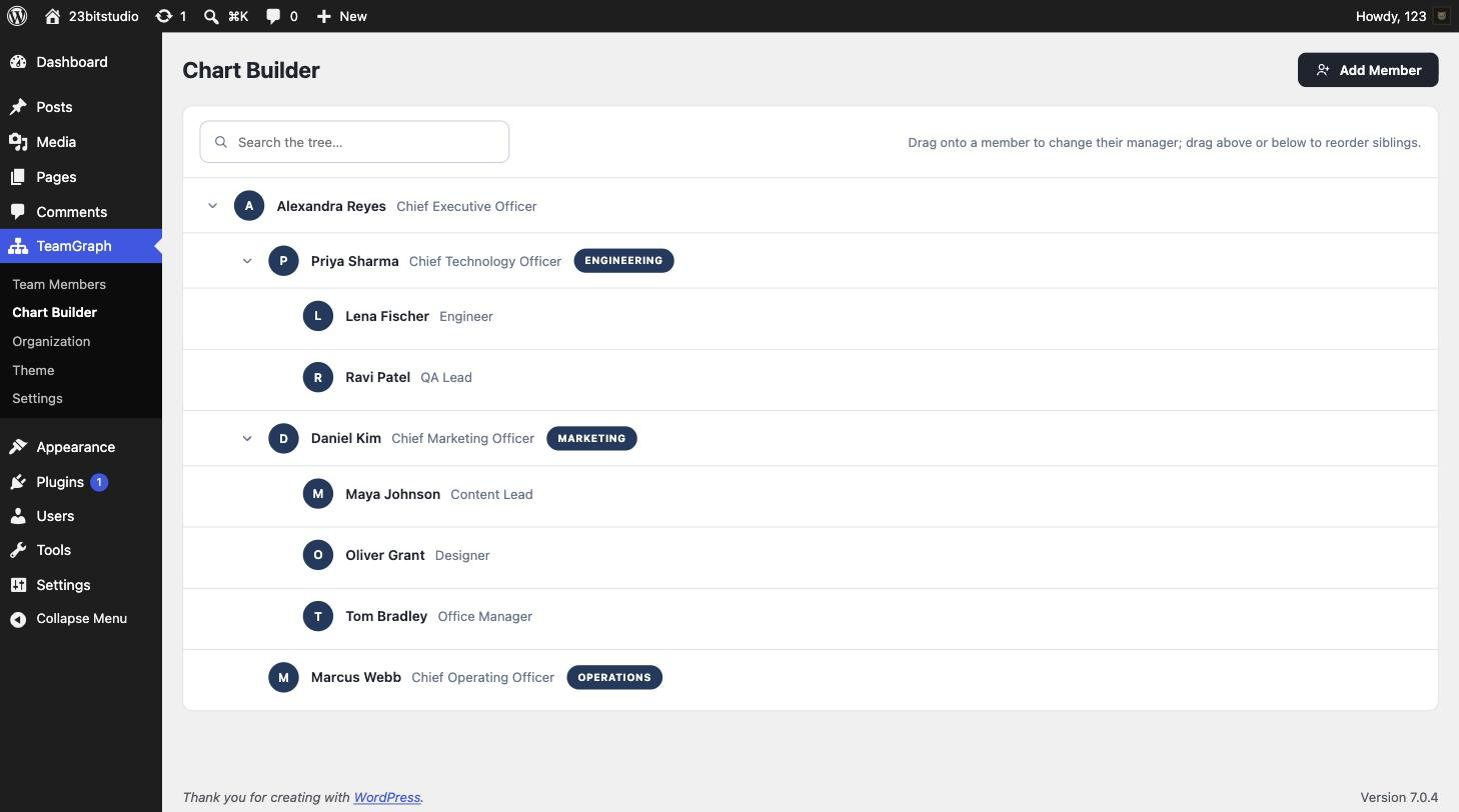 Chart Builder with drag-and-drop hierarchy editing