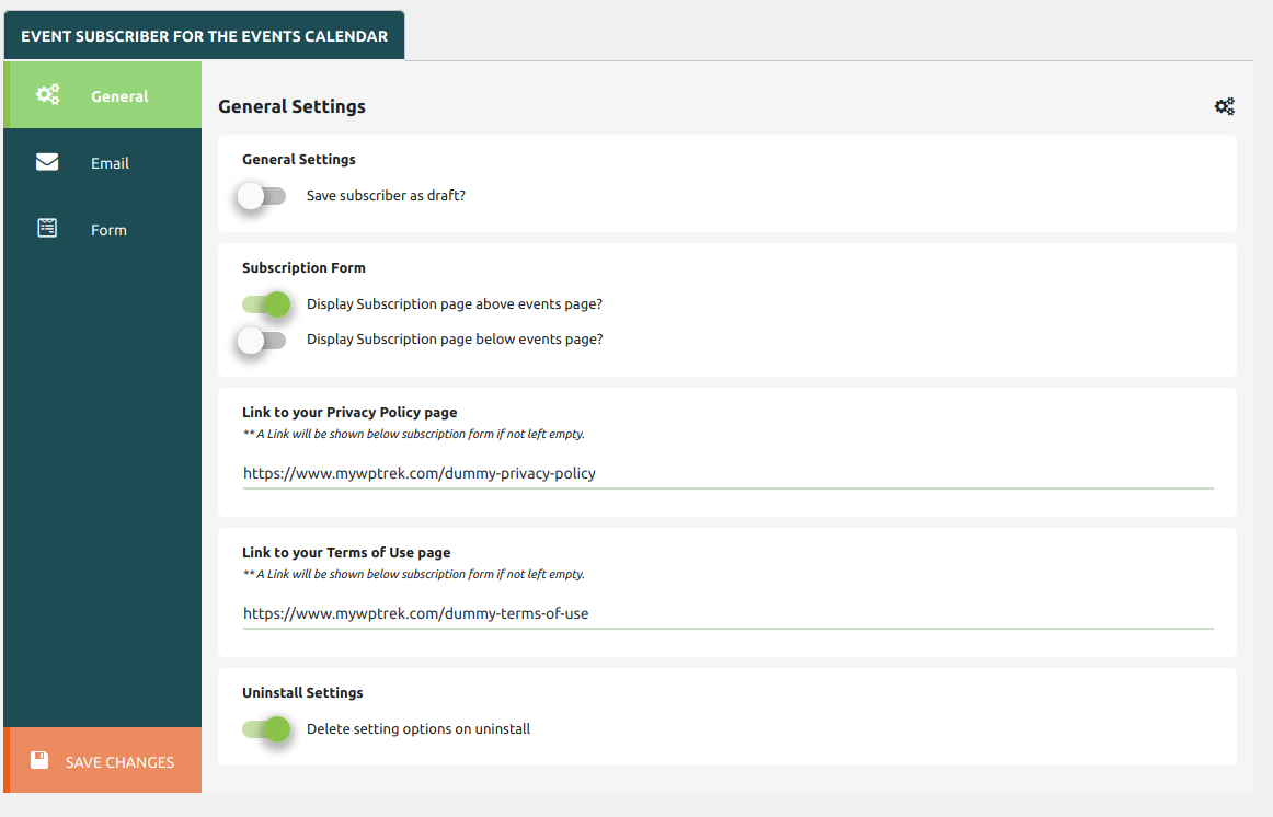 Plugin settings page.