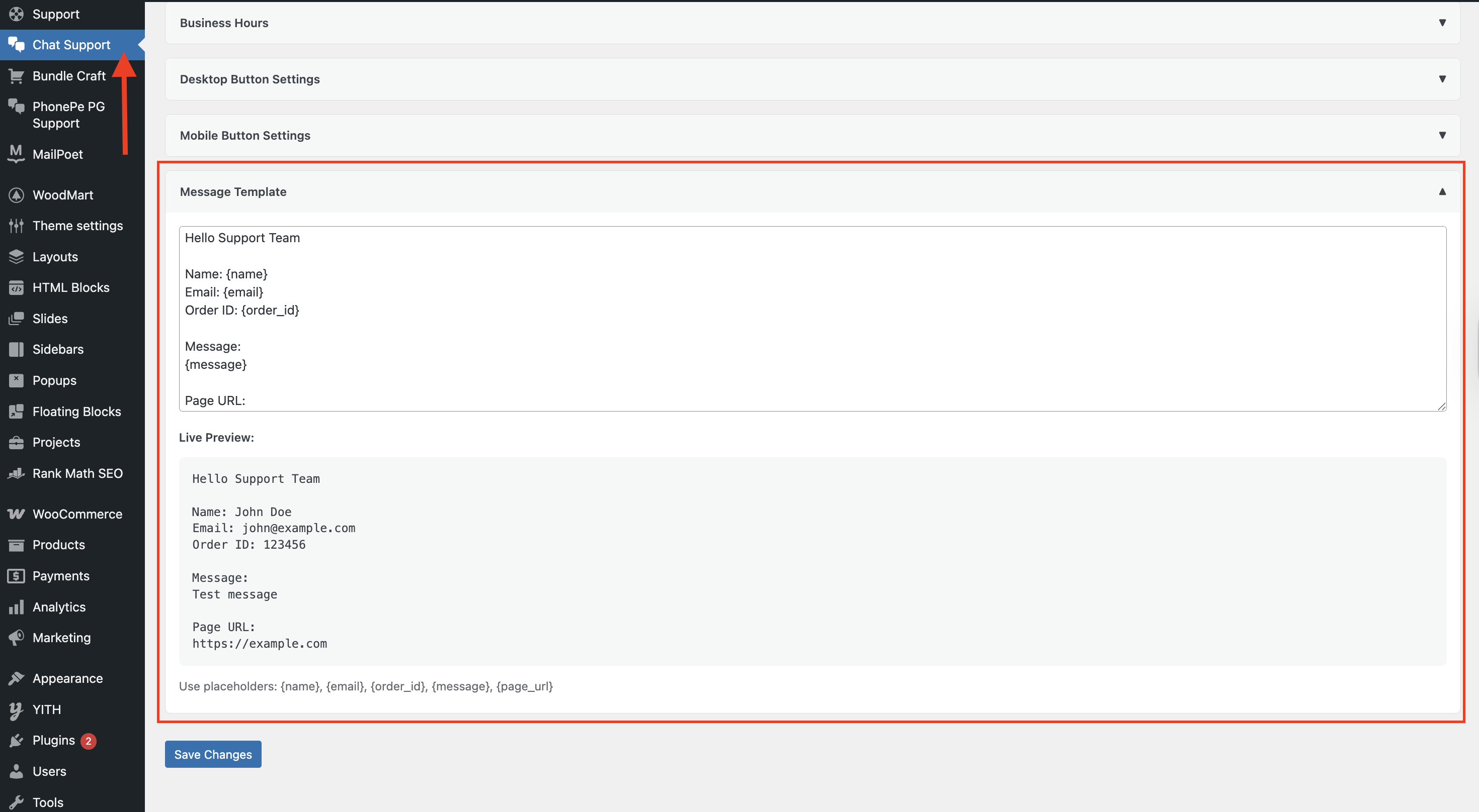 Message template customization