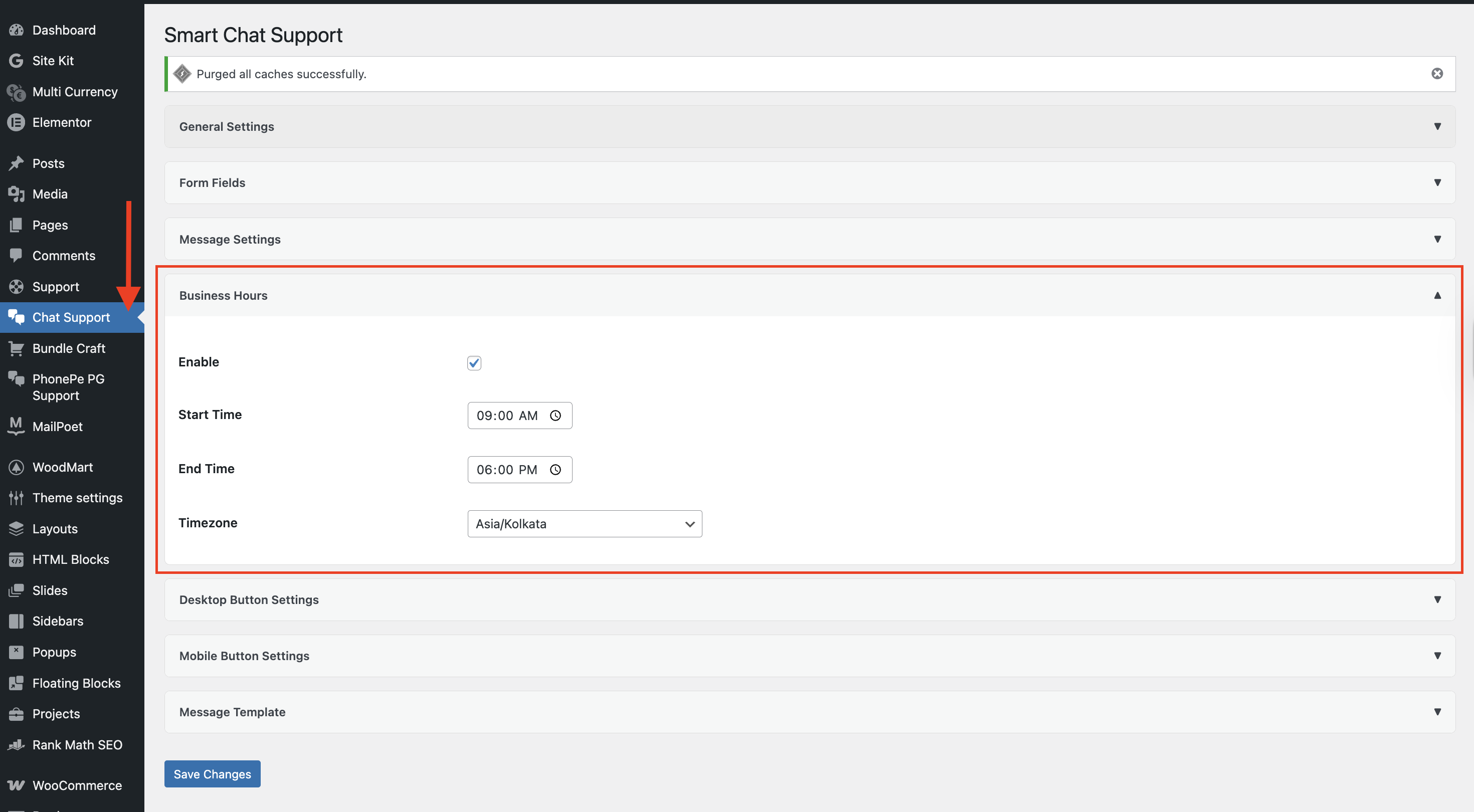 Business hours setup