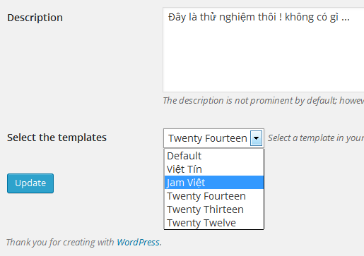 Choose a template for category in Edit category editor screen.