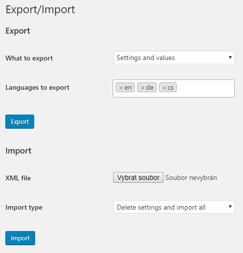 Export/Import page