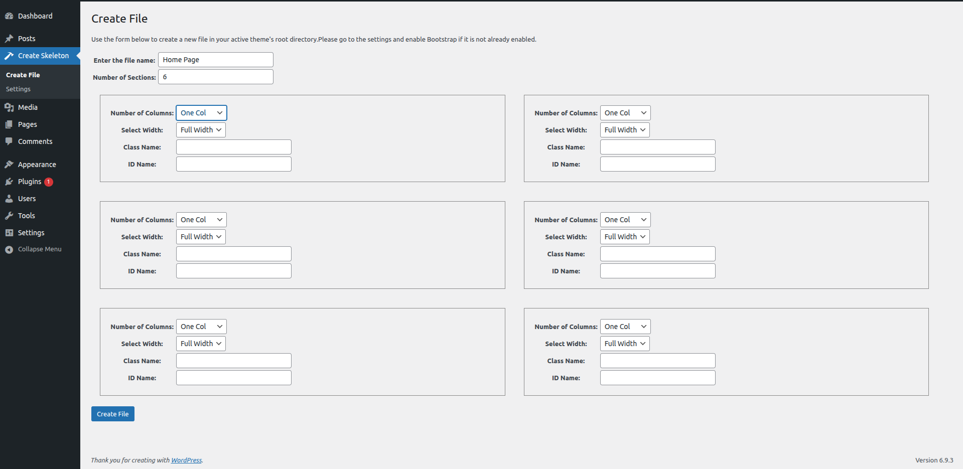 Template Creation Form