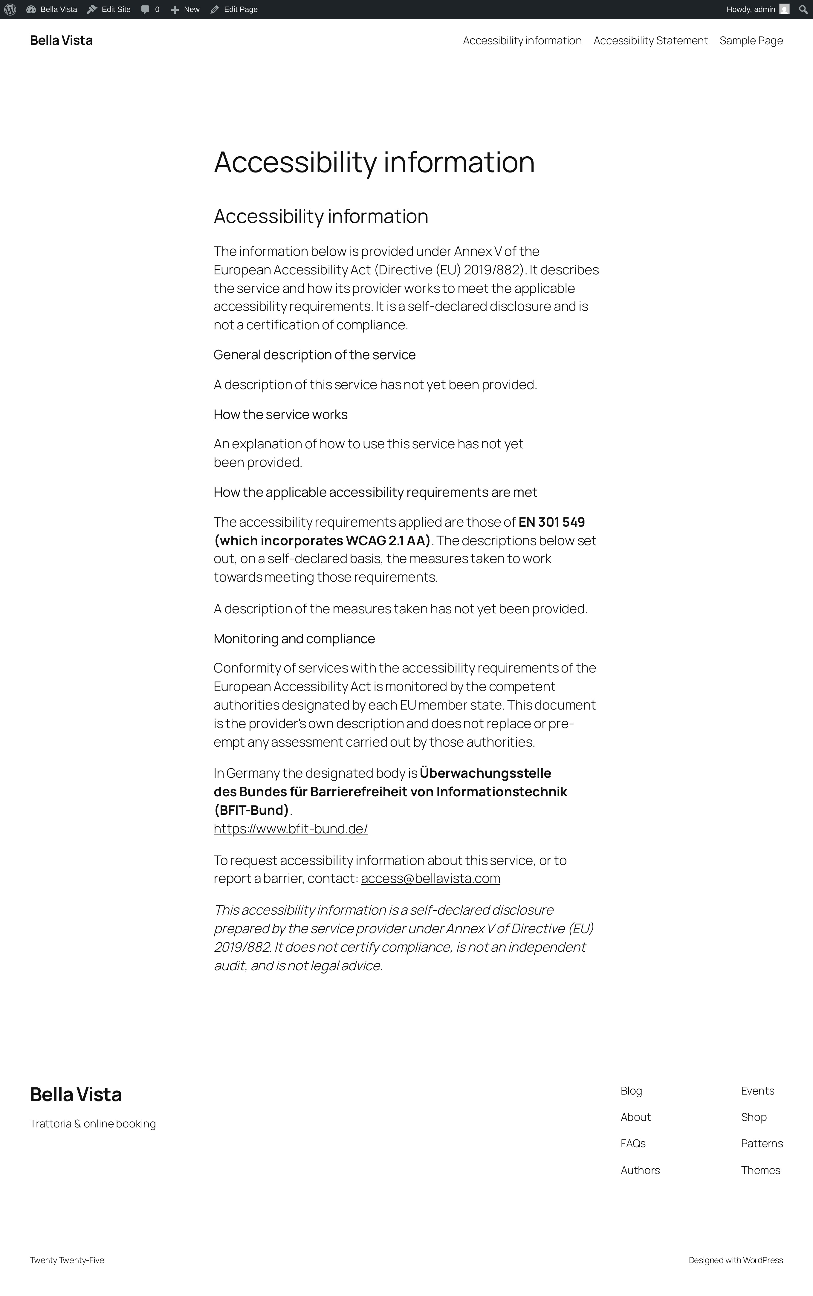 (Pro) The published EAA Annex V accessibility information page.