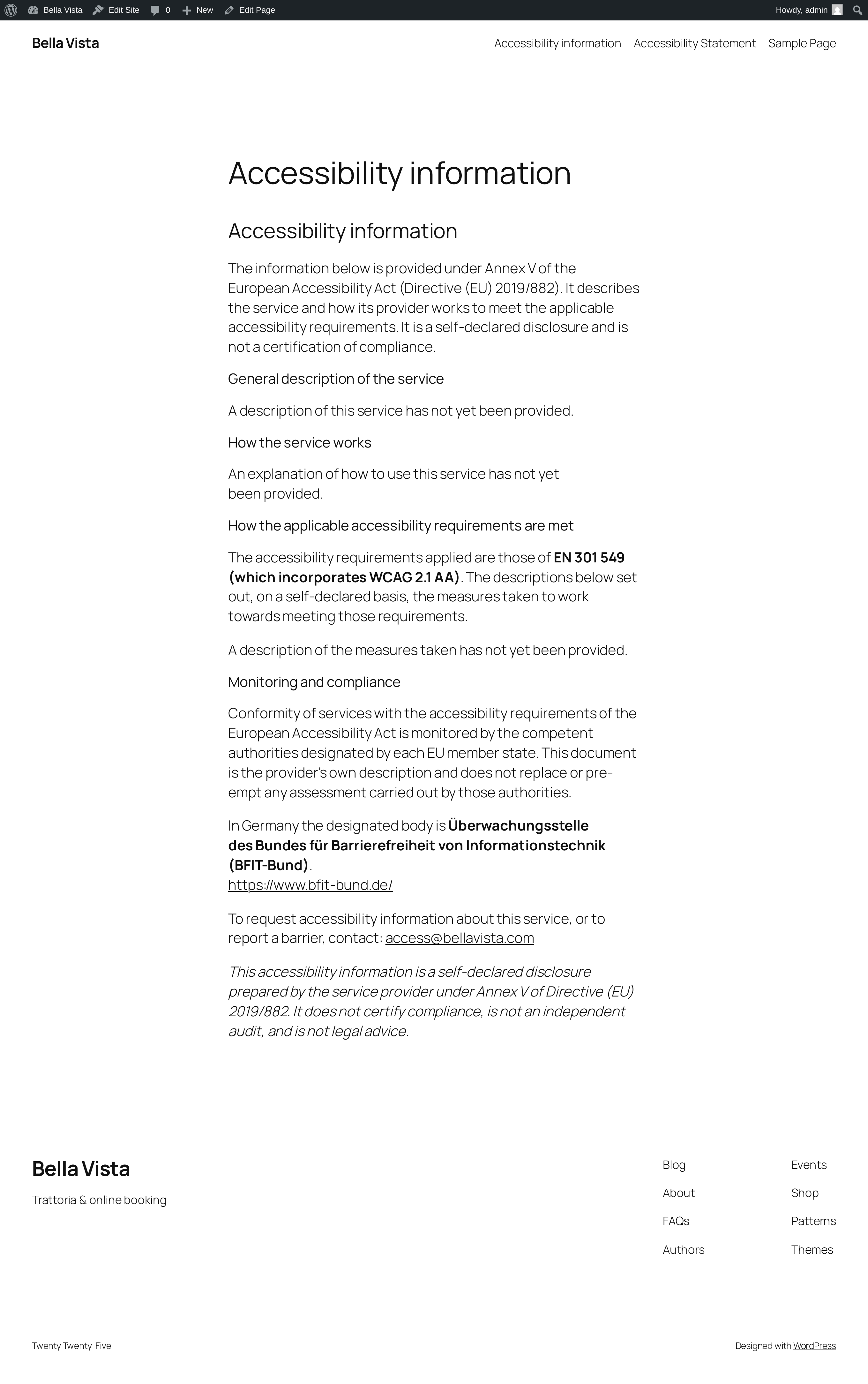 (Pro) The published EAA Annex V accessibility information page.