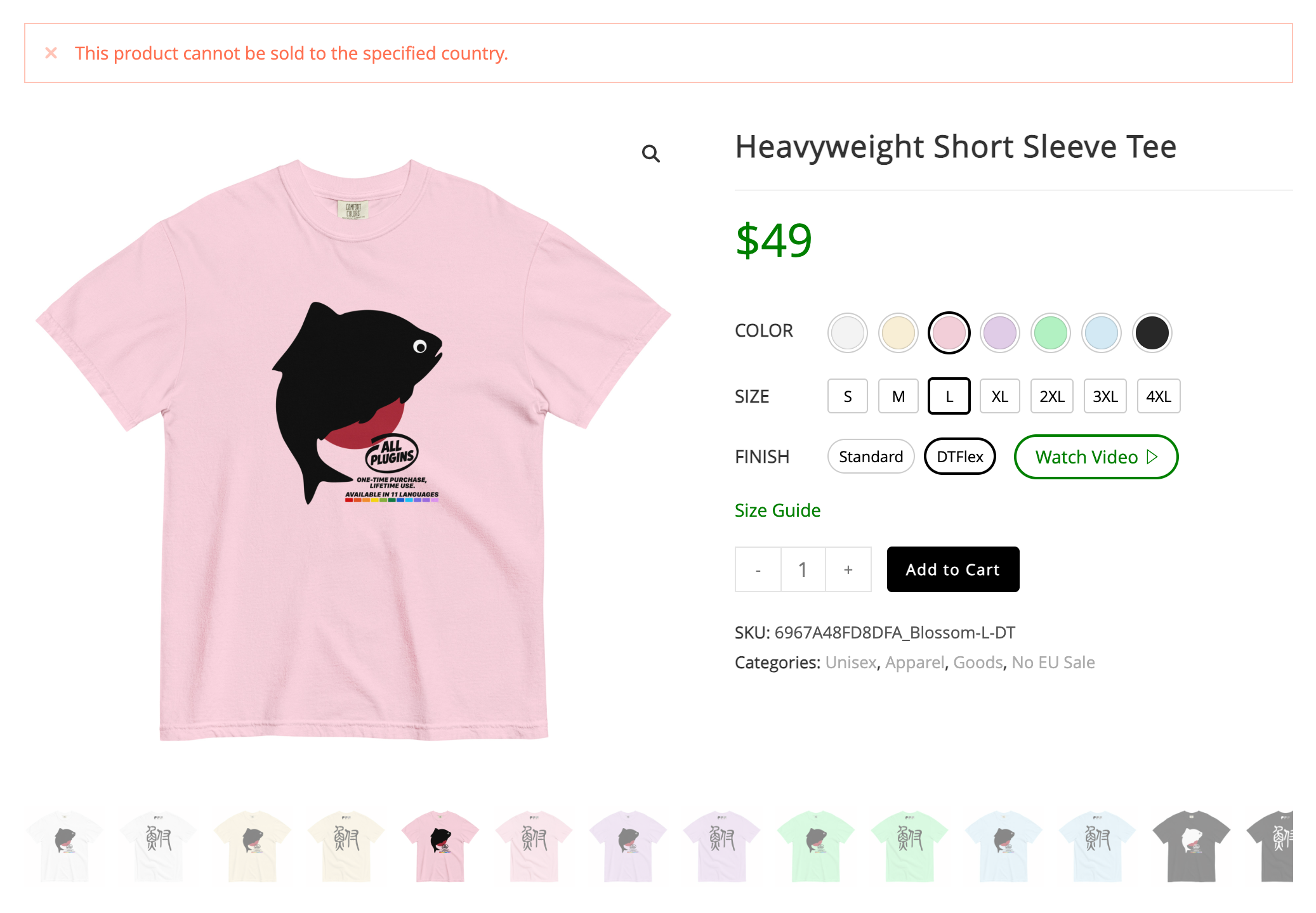 Example of restriction applied during the purchase flow