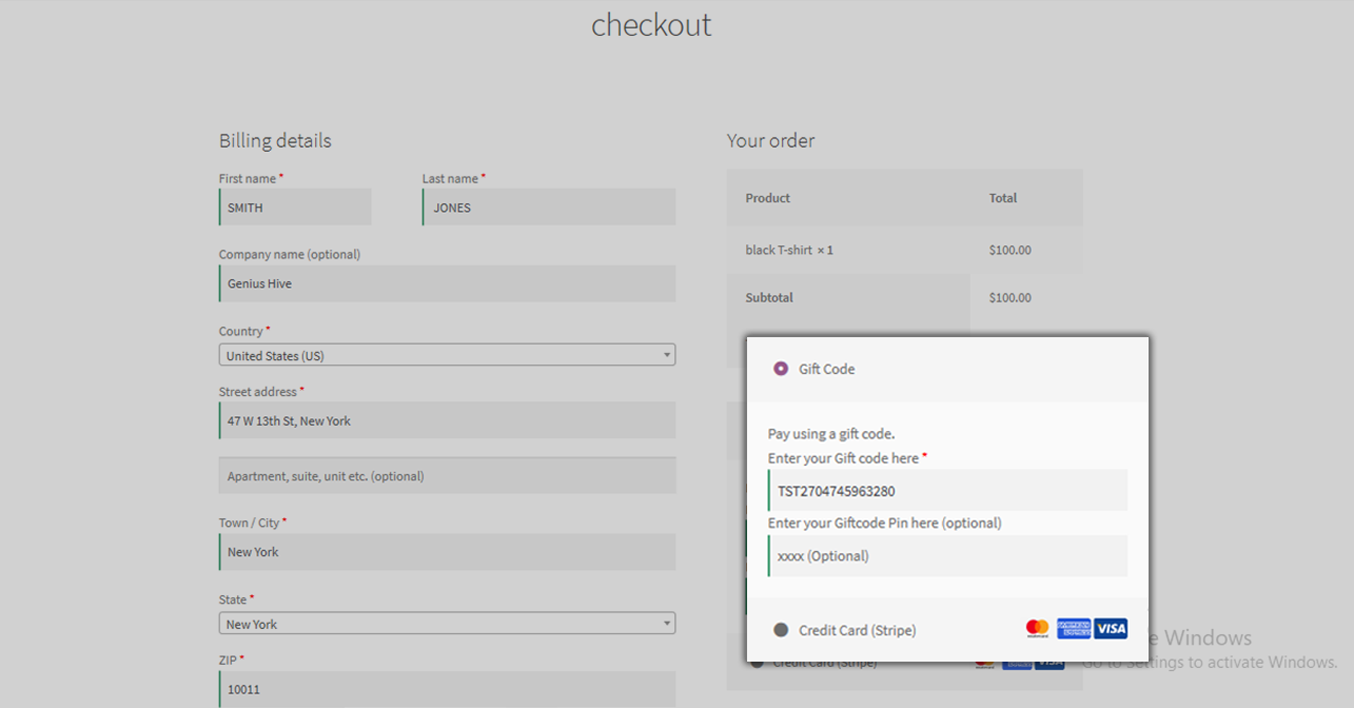 After installing Teraco for WooCommerce, Teraco codes are redeemable in your WooCommerce checkout.