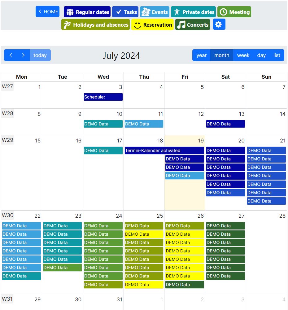 Monthly grid – track appointments and resources