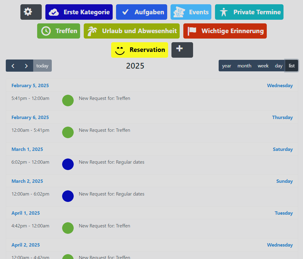 Admin list view – all entries in one simple list