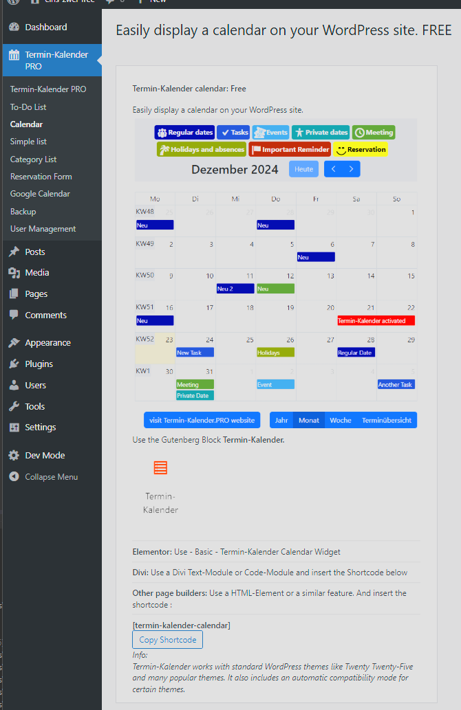 Gutenberg Block: embed a calendar view on your site