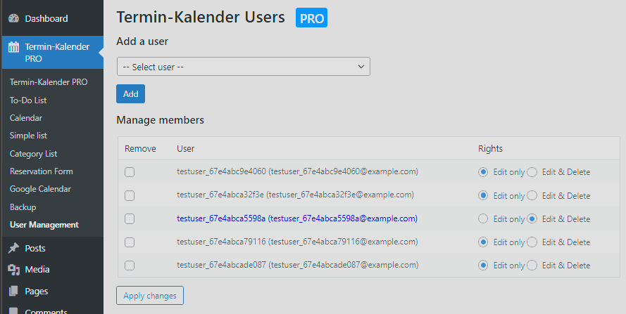 PRO User Management – Admins & Editors get full access by default; assign other roles edit-only or full (including delete) permissions