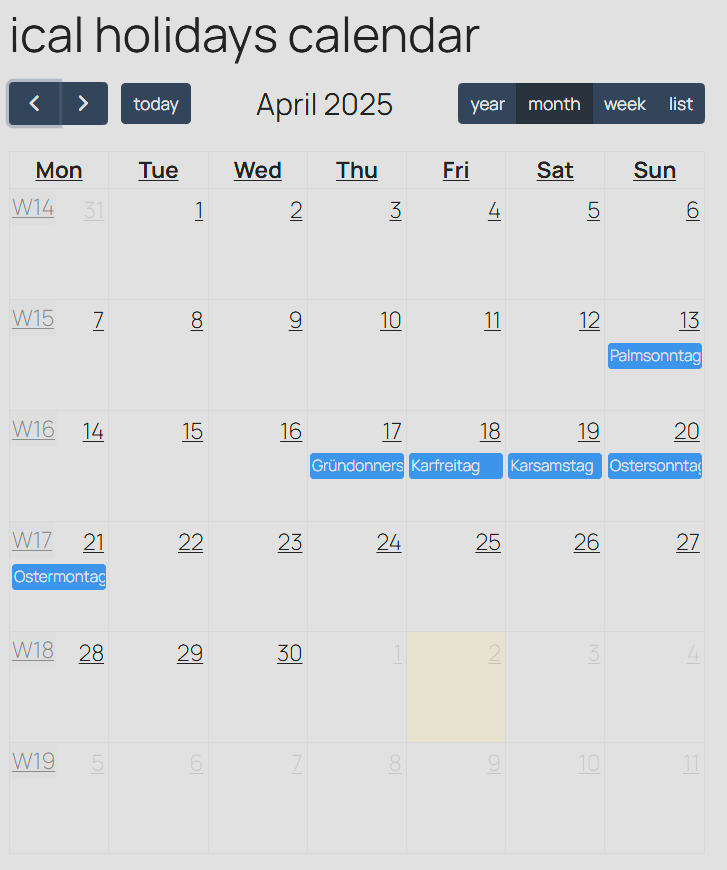 PRO Website iCal Calendar – embed external calendars via iCal