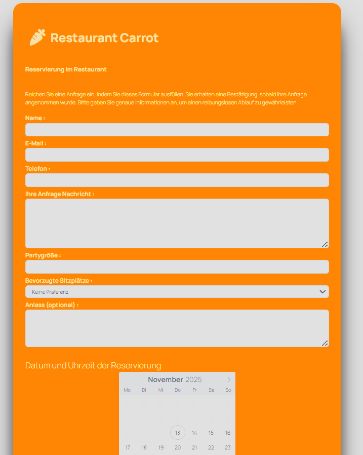 Examples for Contact and Reservation Forms