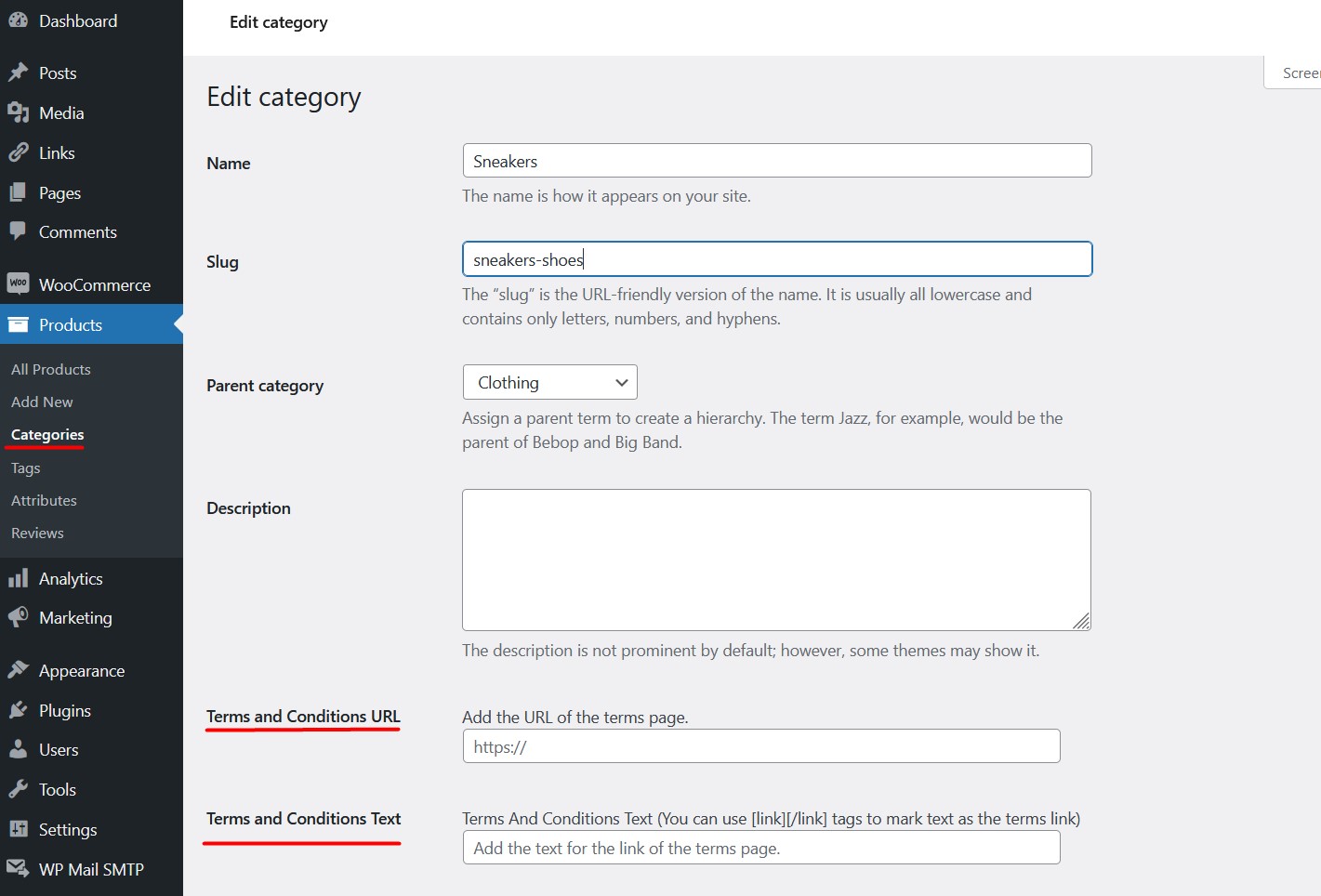Adding Terms to product categories