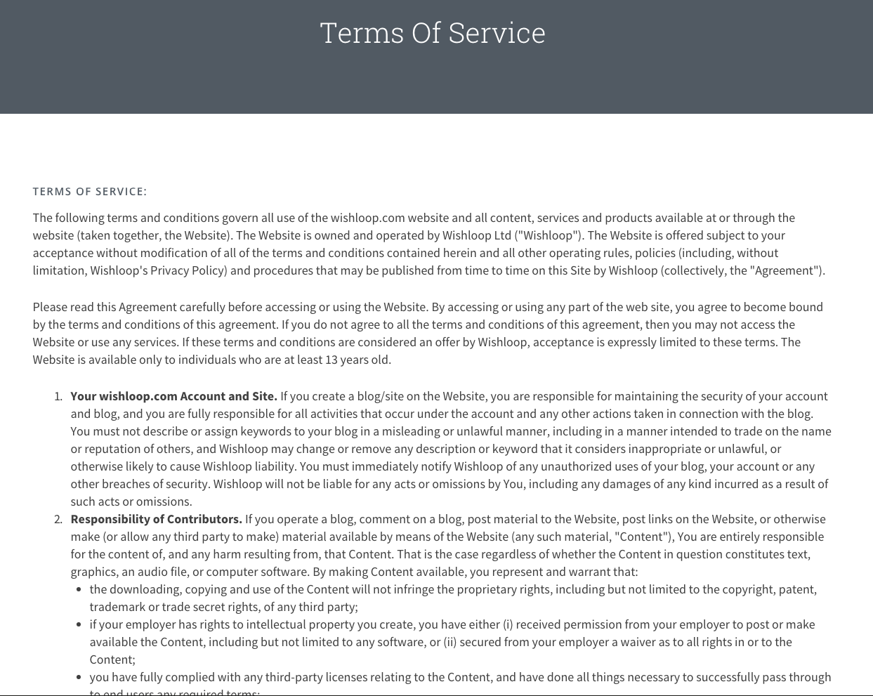 "Terms Of Service" shortcode executed
