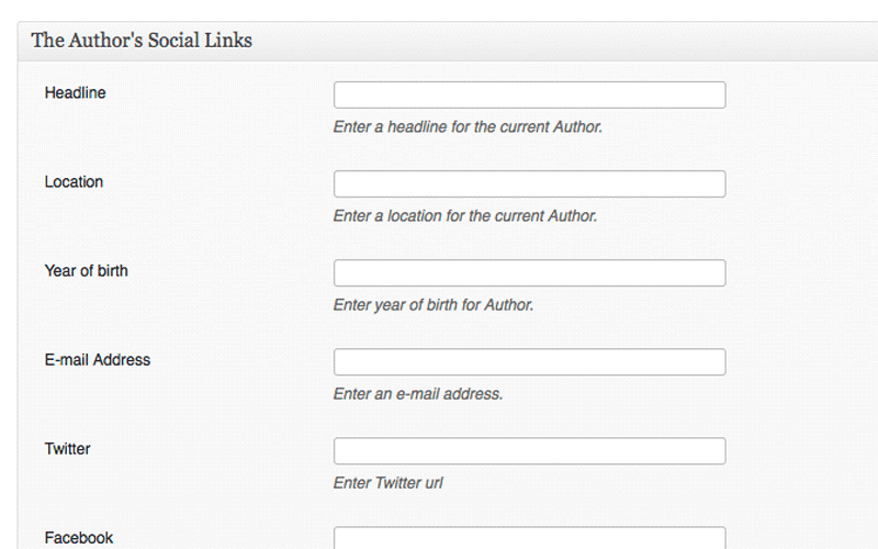 Part of the social data configuration for an authorship entry
