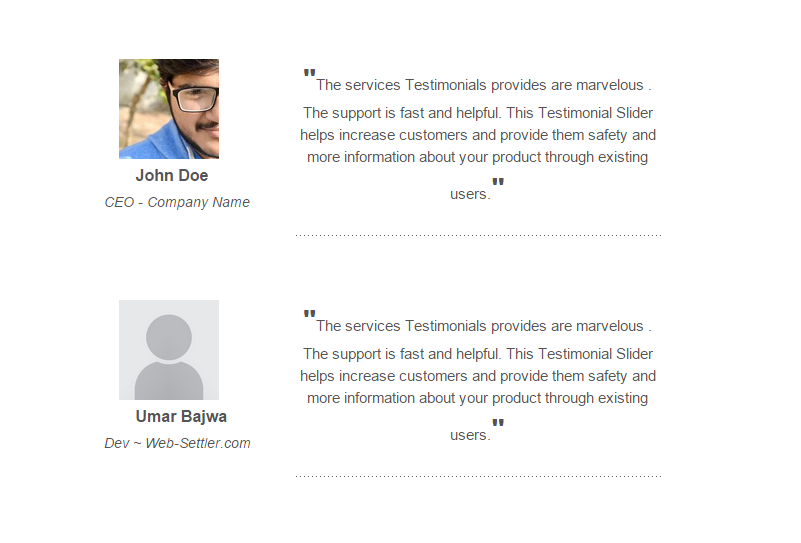 You can also display testimonials in a list view.