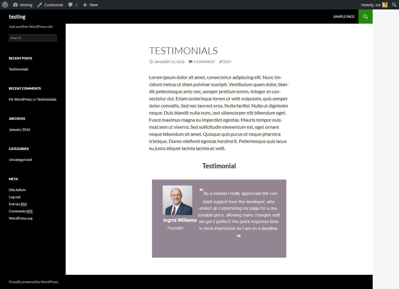 A view of testimonial slider final result.