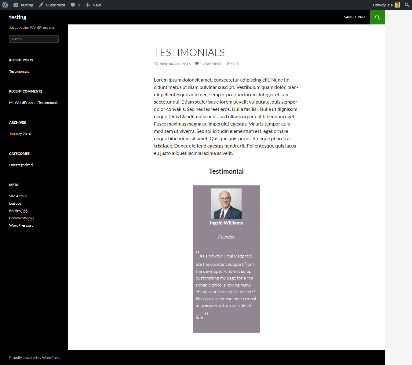 A view of testimonial slider final result.
