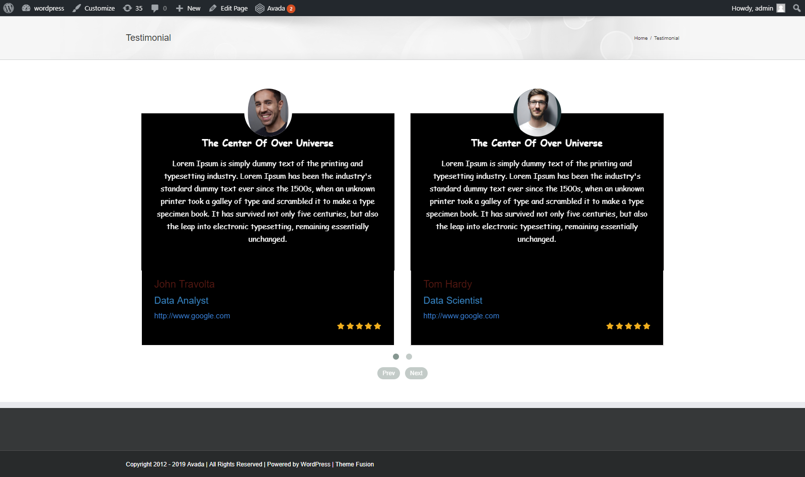 Testimonial Preview in a Page