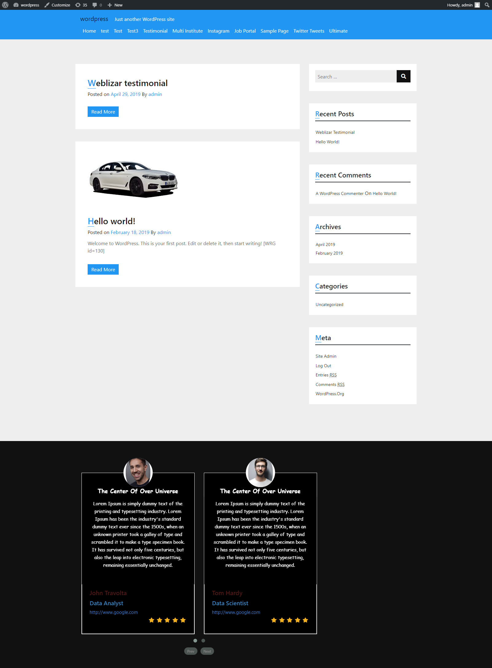 Testimonial Preview in widgets