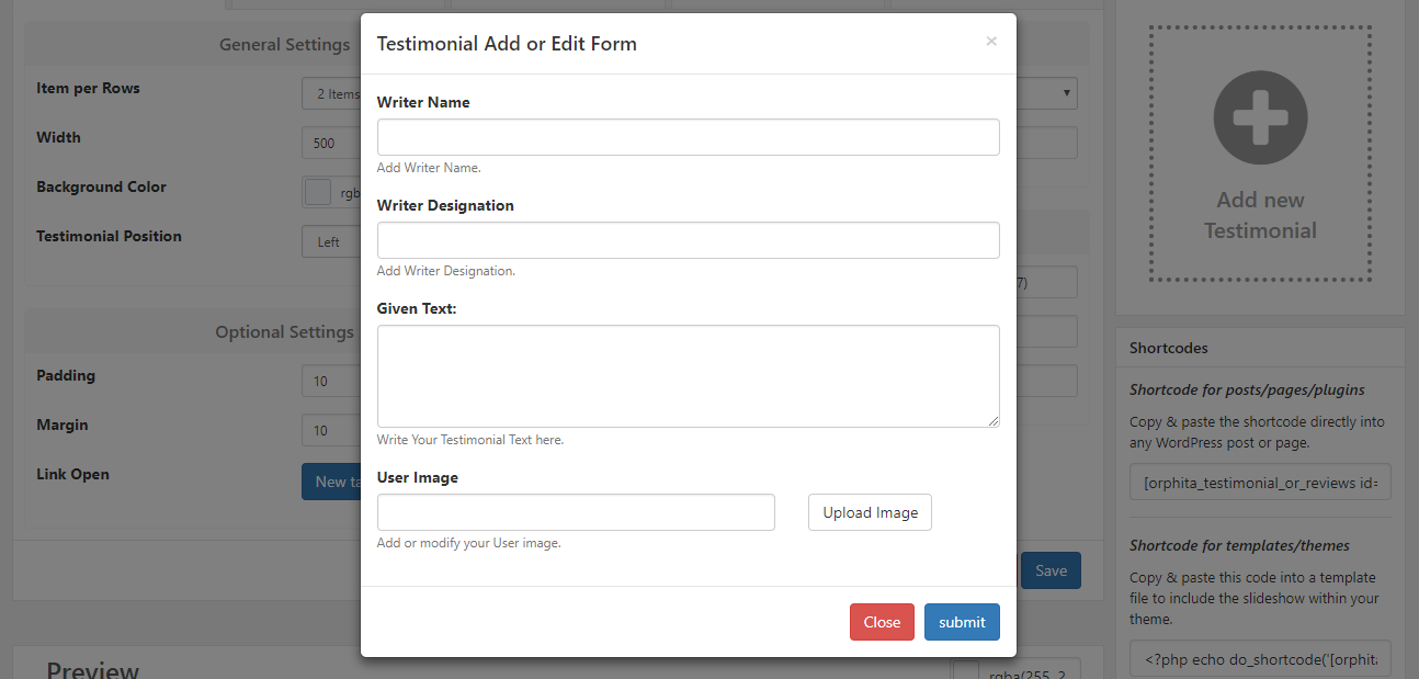Popup Data Input form.