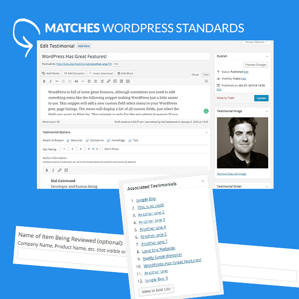 Uses built-in WordPress functionality like excerpt, featured images and menu order.