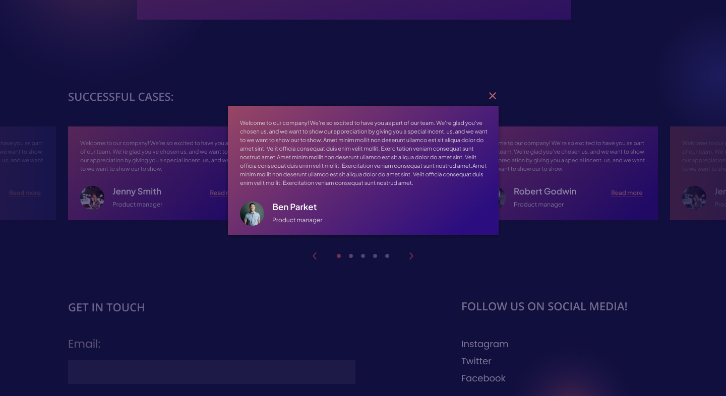 Front-end design of testimonials with employees slider