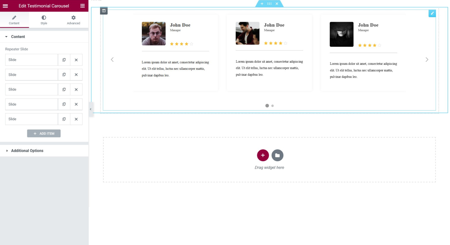 Front-end design of slider widgets