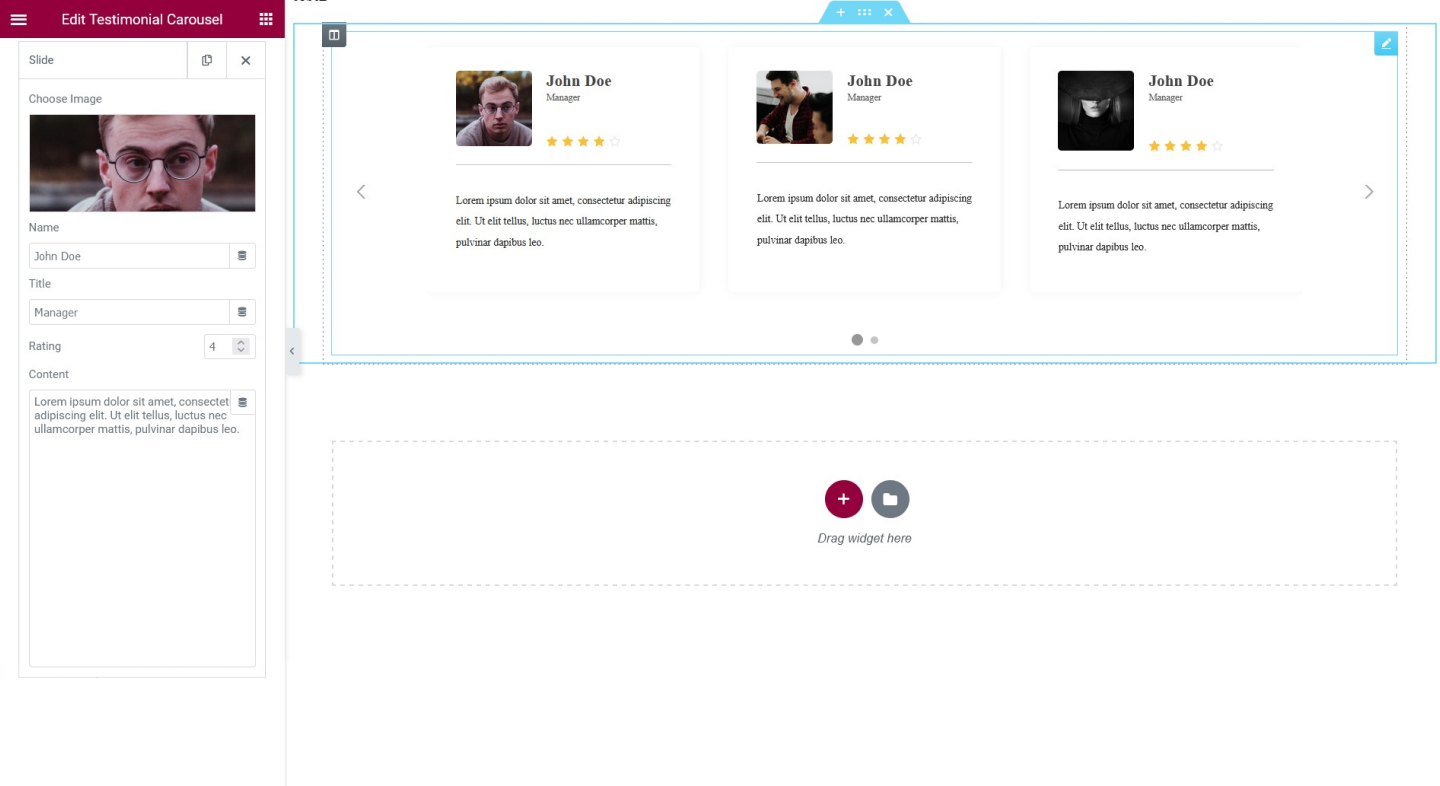 Front-end design of WordPress testimonial slider