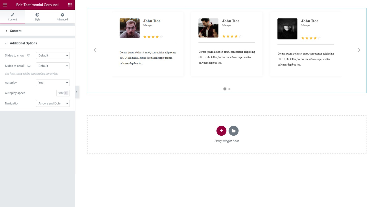 Front-end design of WordPress slider with open review