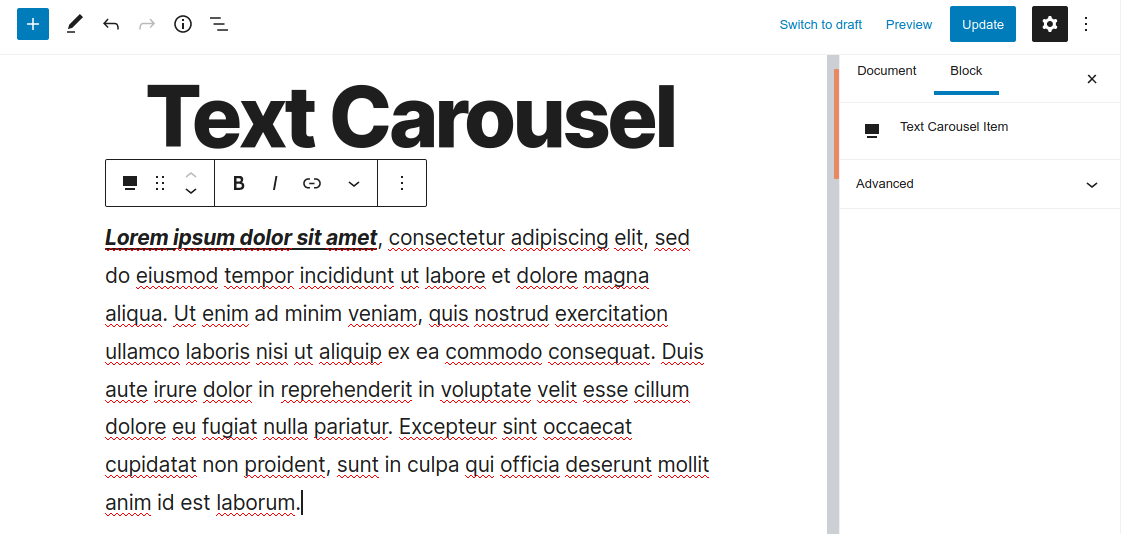 'Text Carousel Item' Block