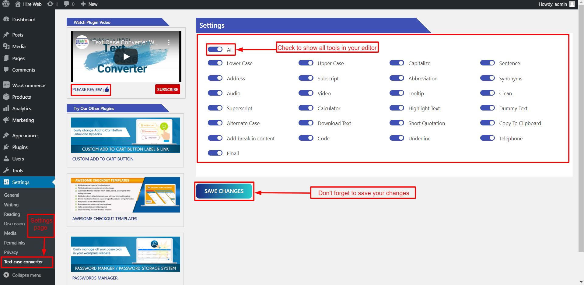 Plugin activation Page