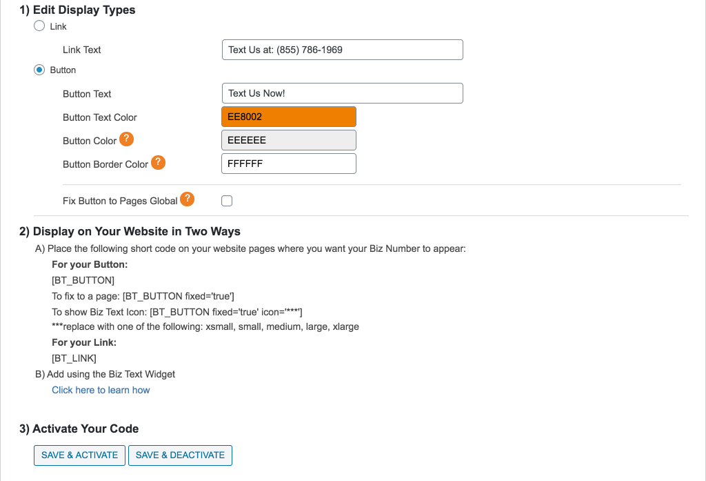 Advanced Styling Features - Add more style to your Biz Text Number with our advanced options or use your existing website styles screenshot-5.(png|jpg|jpeg|gif).