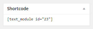 **Meta box** - Here you can see the currently edited text module's shortcode.