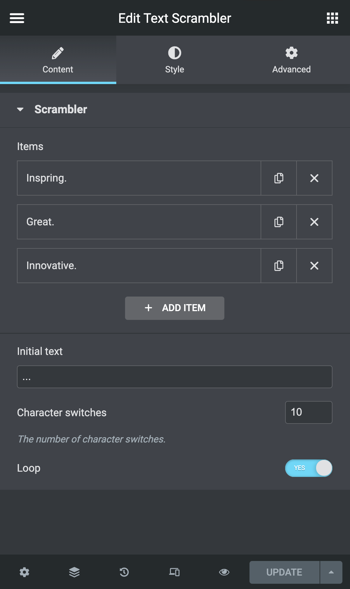 A preview of the Content tab in the Elementor editor