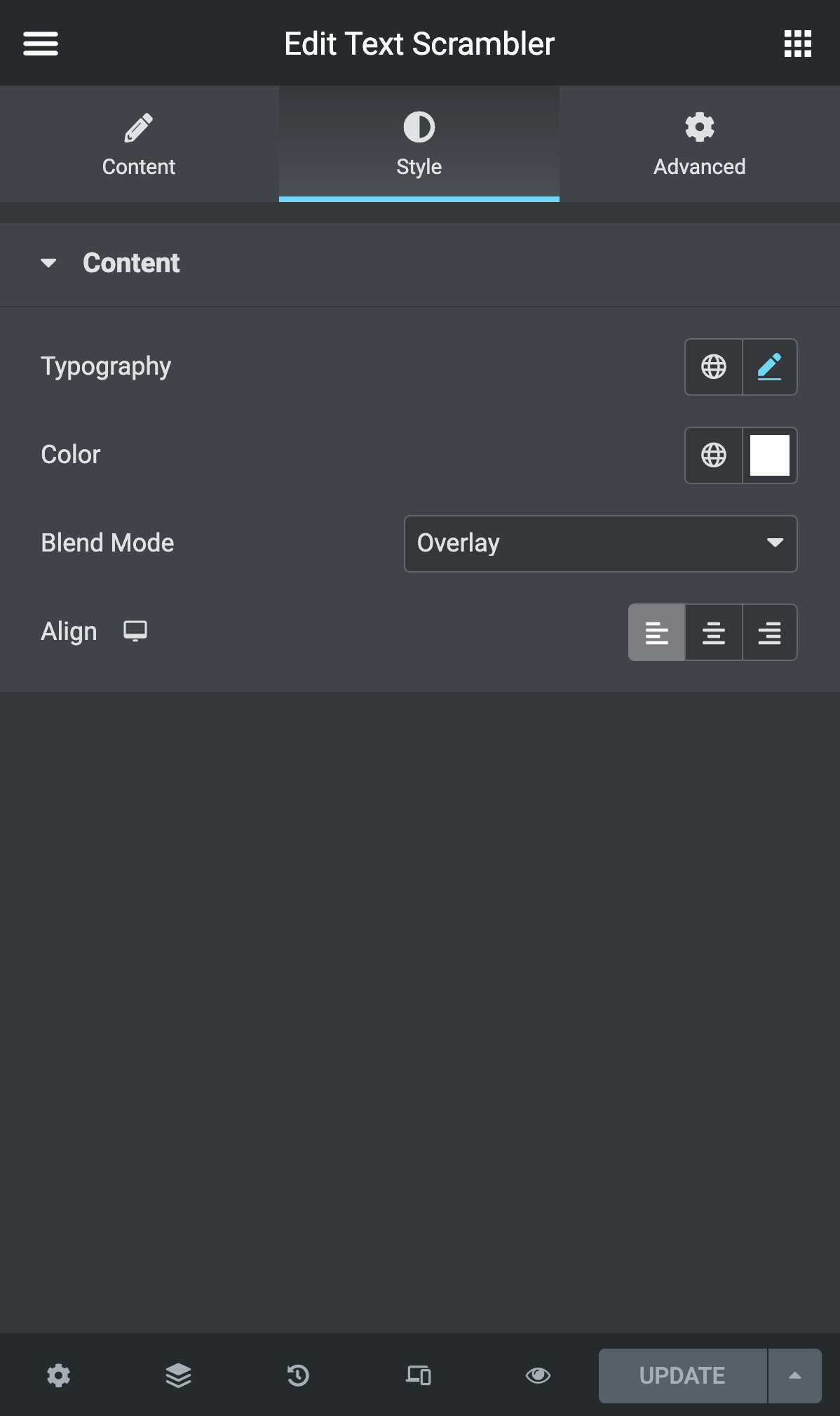 A preview of the Style tab in the Elementor editor
