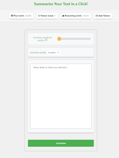 Text Summarization Main Page:-