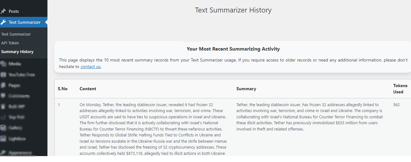 Summary History Page :-