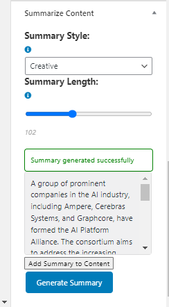 One click Summary Integration in Post :-