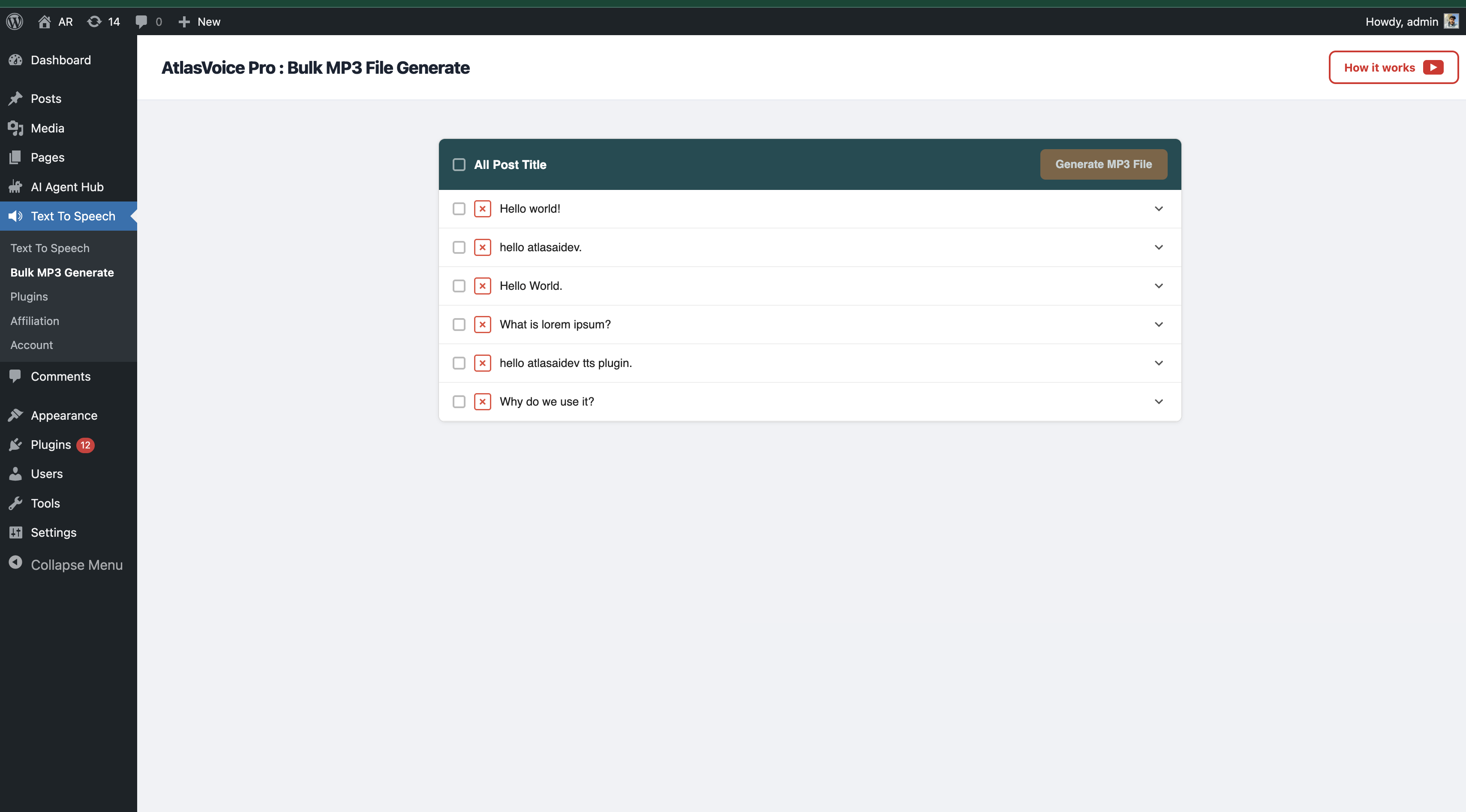 AtlasVoice TTS Pro modern audio player with progress bar and download.