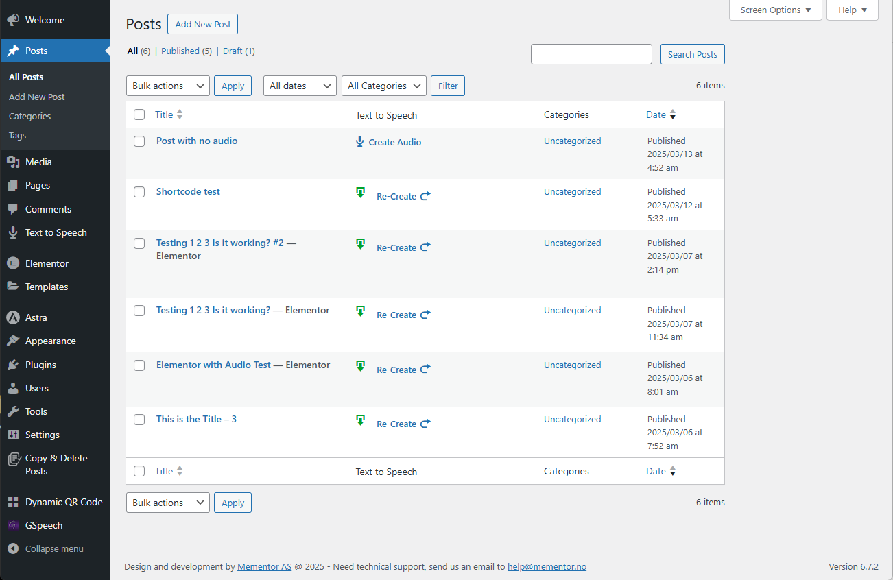 Content Specific Settings Page