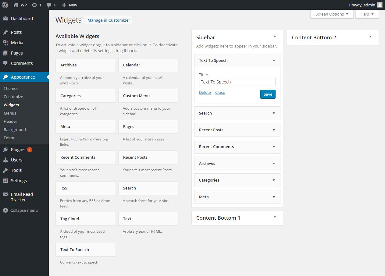 widget at admin side
