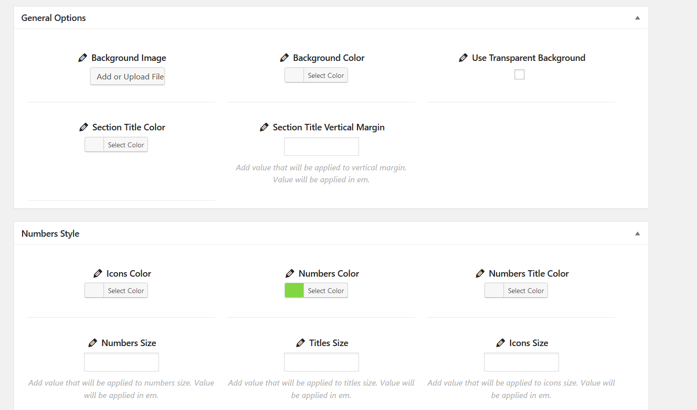 General options for numbers section