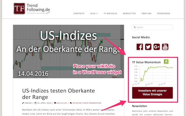 Mit unse­rem Plugin kannst du dein wiki­fo­lio auch in einem Wid­get anzei­gen.