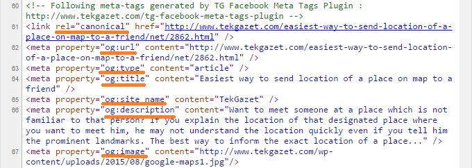 See in action, how Facebook Meta Tags have been inserted by this plugin in the Head section of the HTML source code of a post on WordPress.